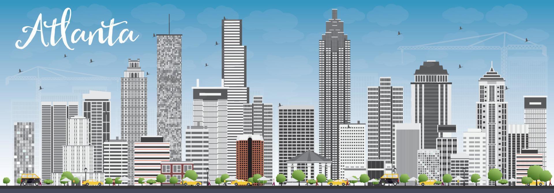 Atlanta Skyline with Gray Buildings and Blue Sky. vector