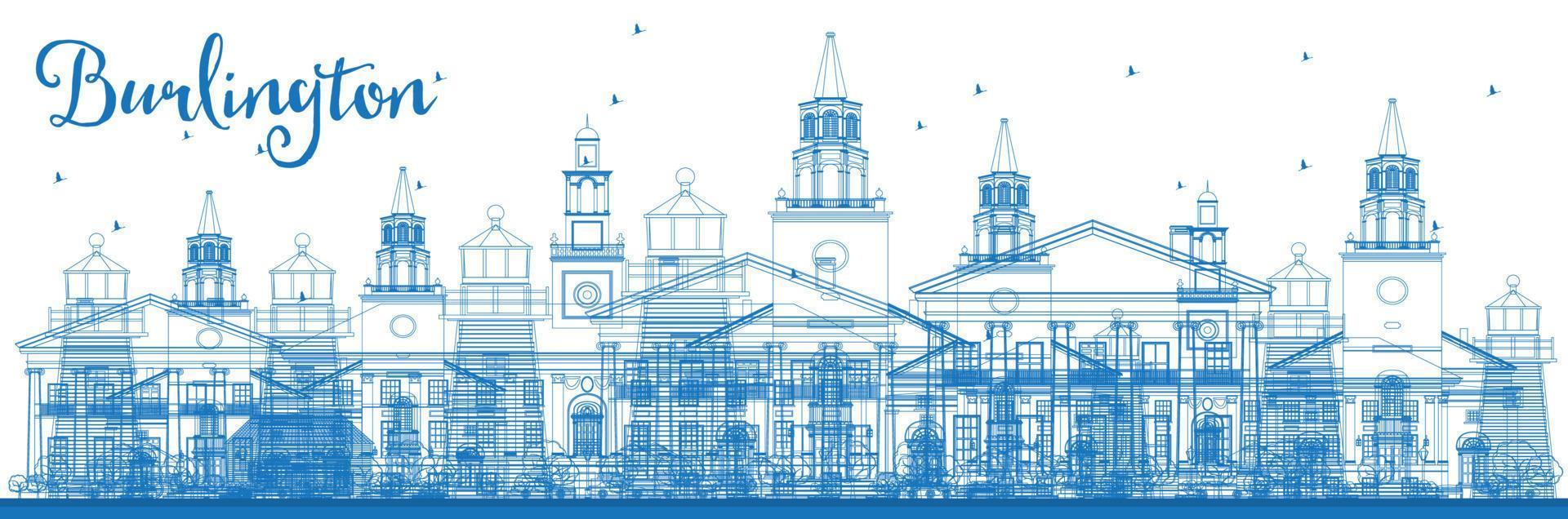 Outline Burlington Vermont City Skyline with Blue Buildings. vector