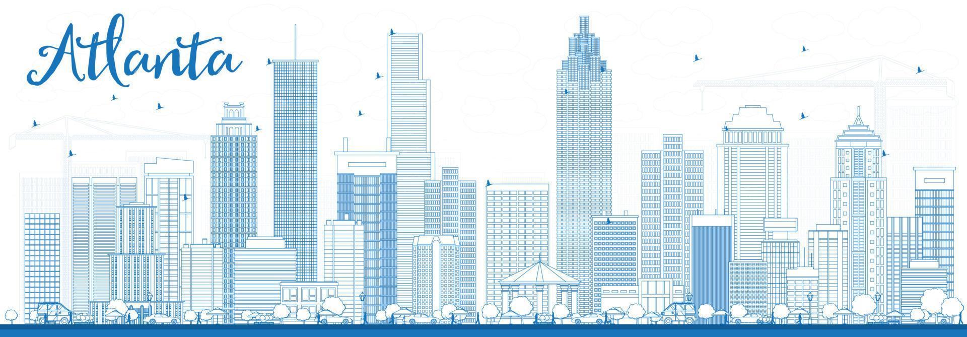 Outline Atlanta Skyline with Blue Buildings. vector