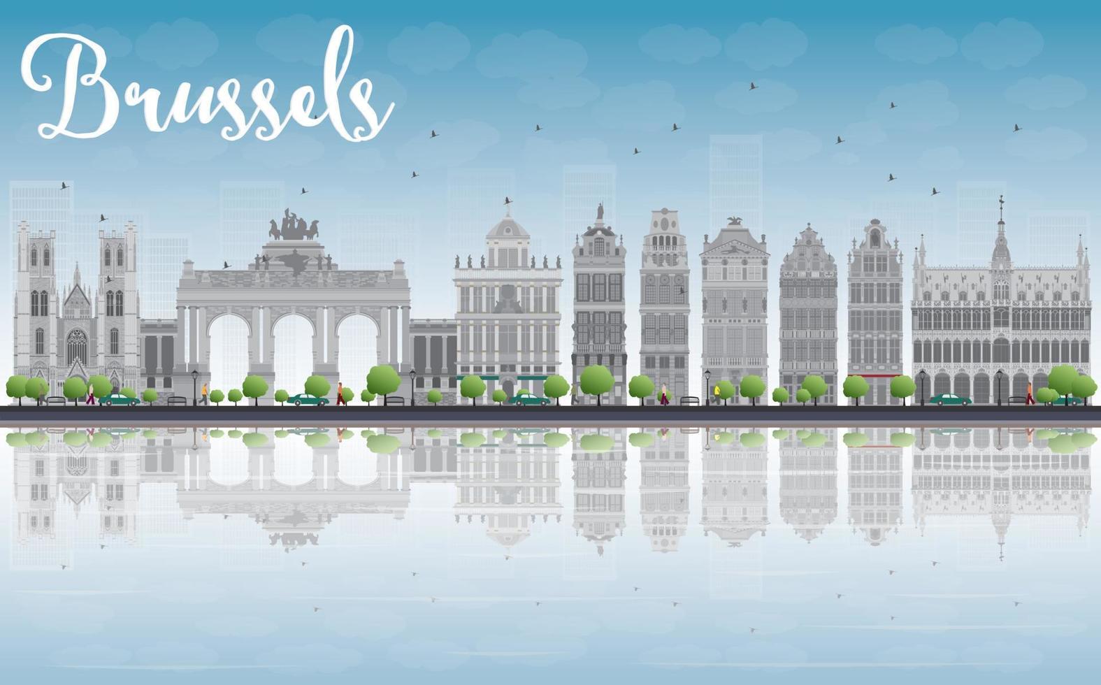 horizonte de bruselas con edificios ornamentados de grand place y reflejos vector