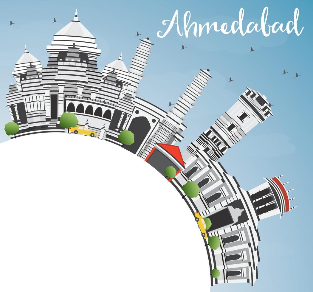 horizonte de ahmedabad con edificios grises, cielo azul y espacio para copiar. vector