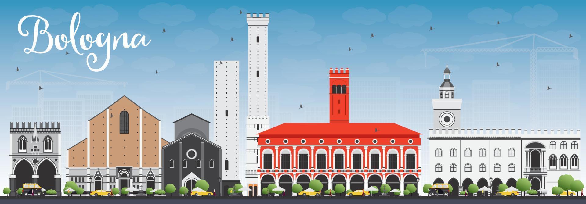 Bologna Skyline with Landmarks and Blue Sky. vector