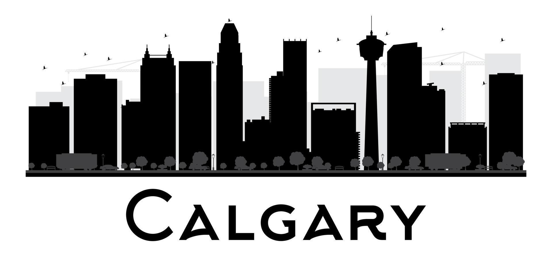 Silueta en blanco y negro del horizonte de la ciudad de Calgary. vector