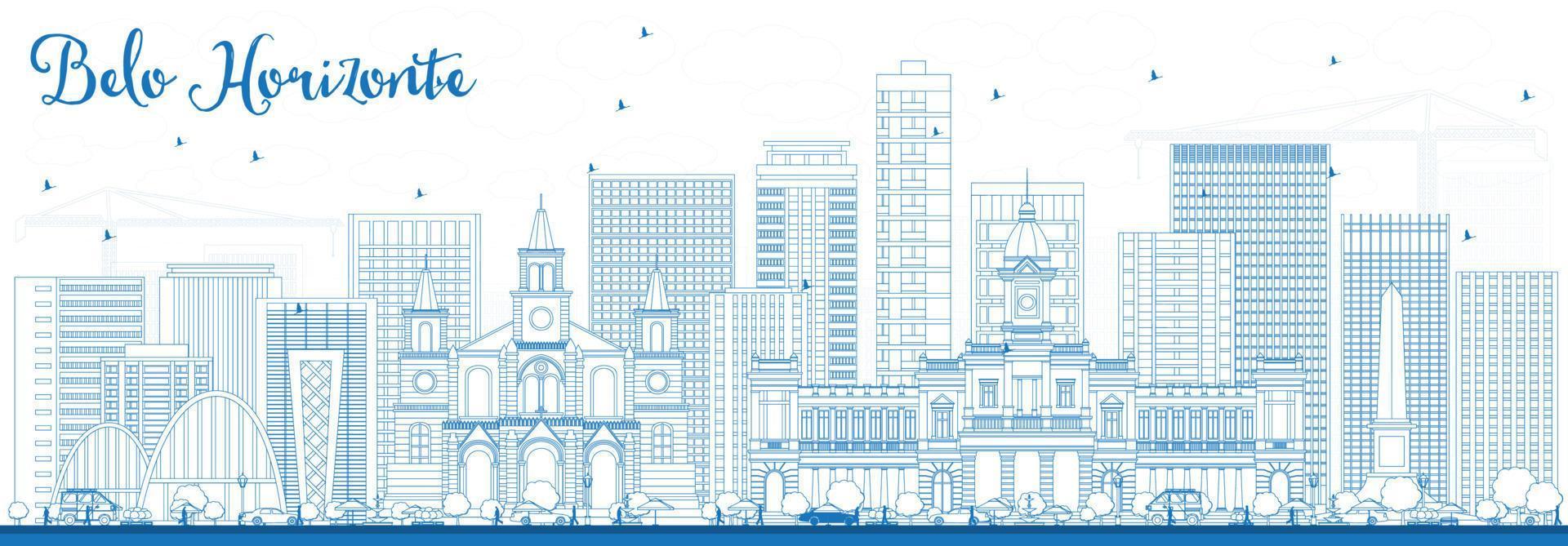 delinear el horizonte de belo horizonte con edificios azules. vector