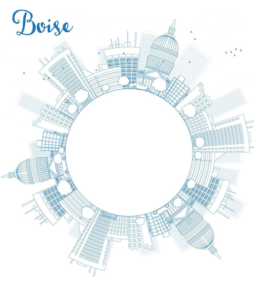 Outline Boise Skyline with Blue Building and copy space. vector