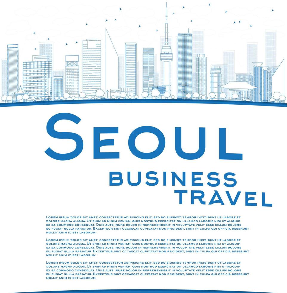 Outline Seoul skyline with blue building and copy space vector