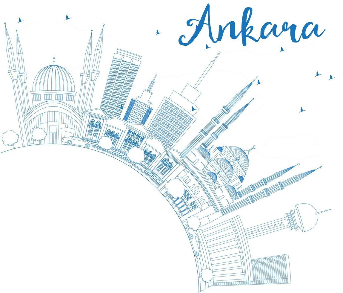 Outline Ankara Skyline with Blue Buildings and Copy Space. vector