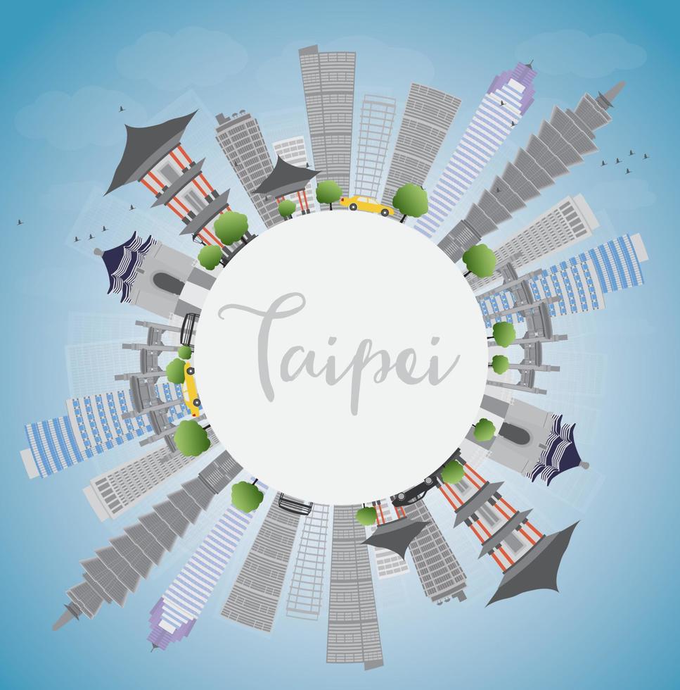 horizonte de taipei con puntos de referencia grises, cielo azul y espacio para copiar. vector