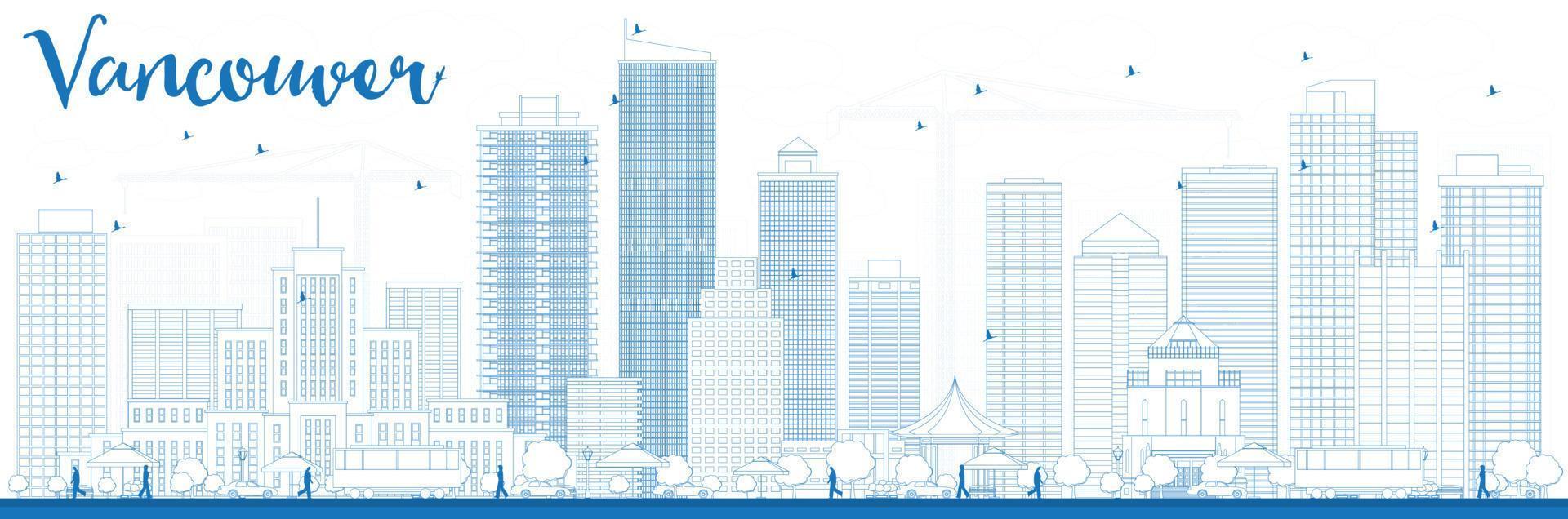 Outline Vancouver skyline with blue buildings. vector