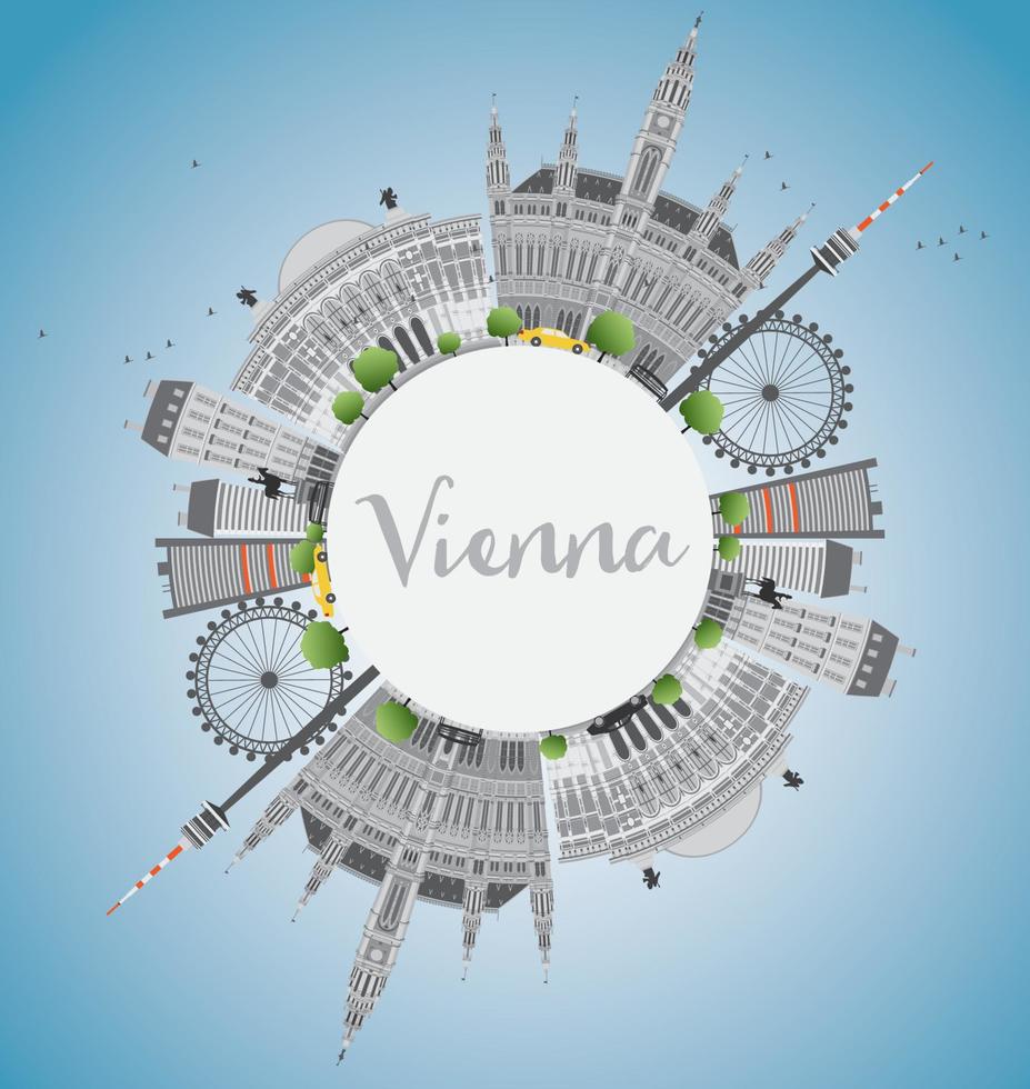 Vienna Skyline with Gray Buildings, Blue Sky and Copy Space. vector