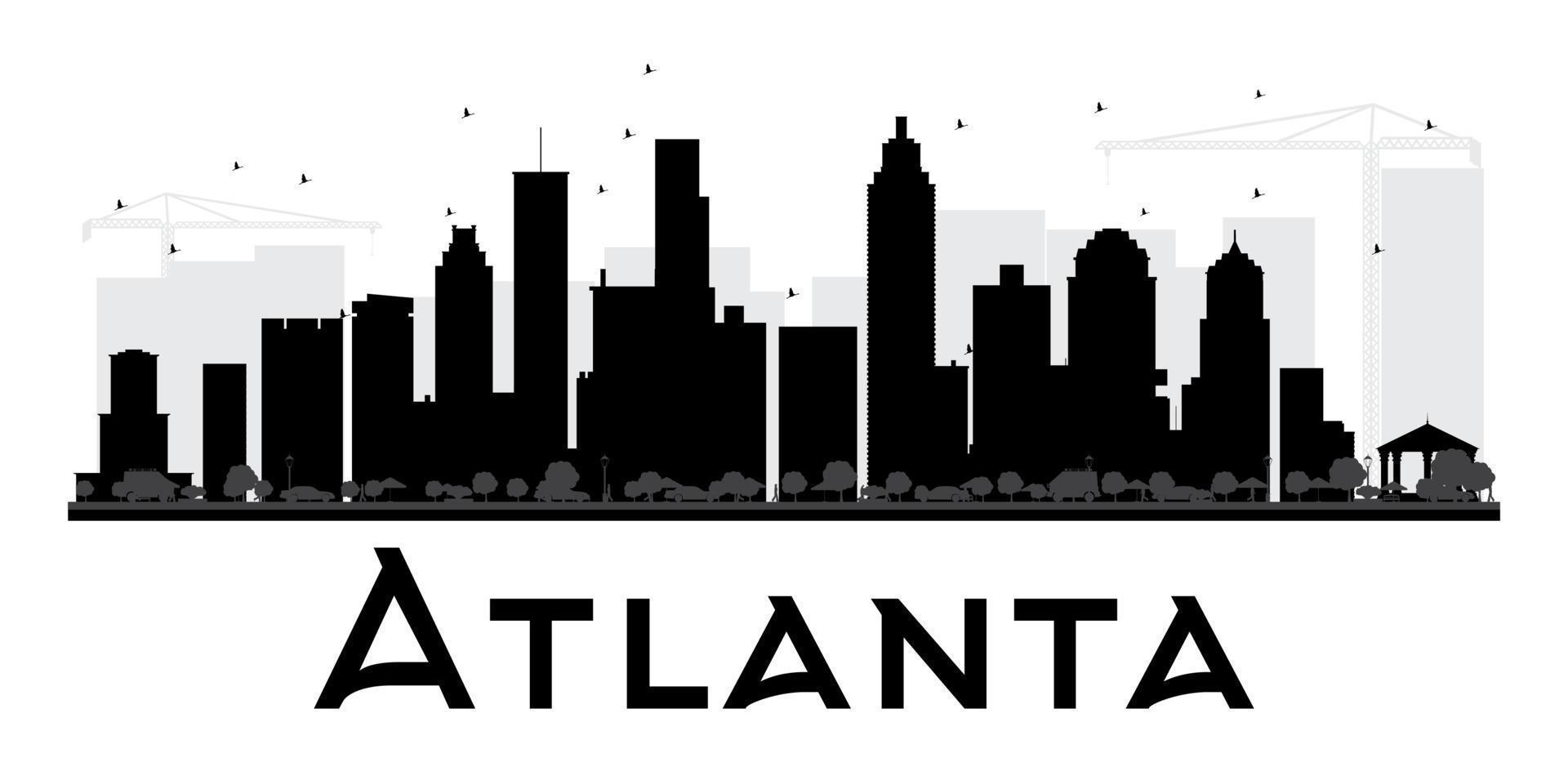Atlanta City skyline black and white silhouette. vector