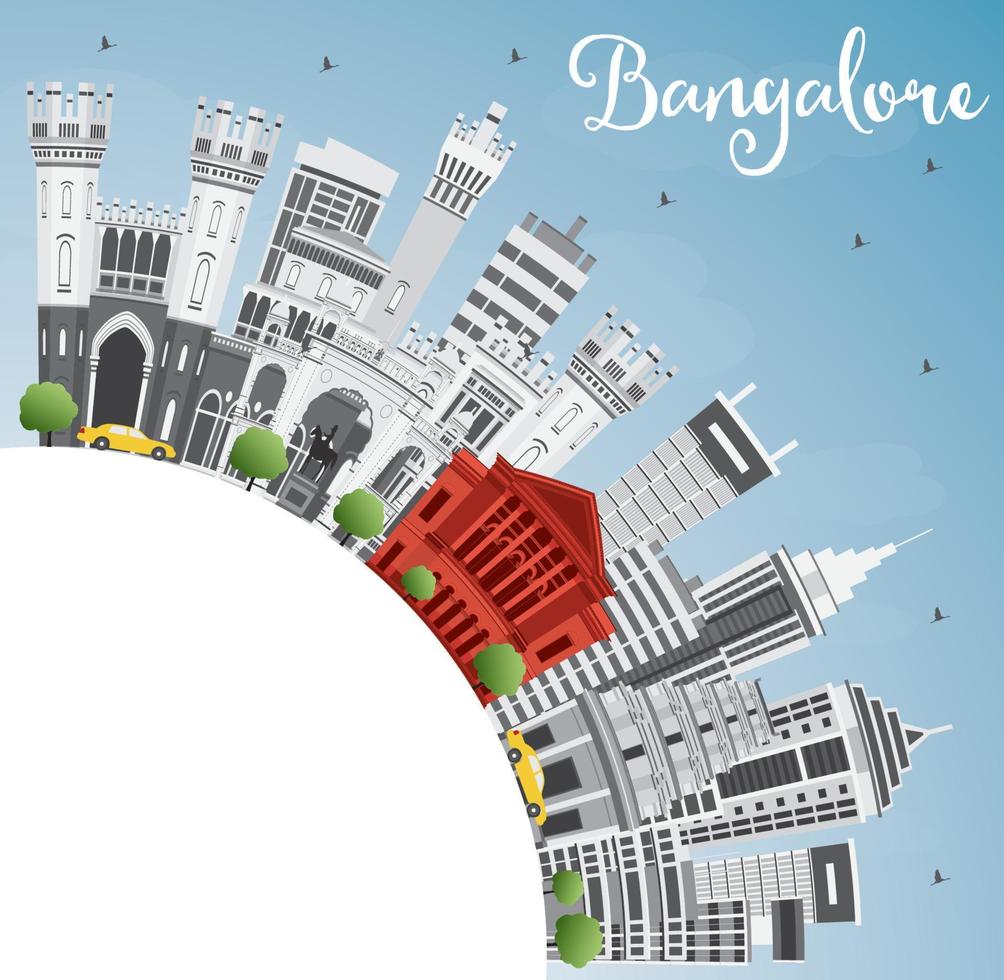 horizonte de bangalore con edificios grises, cielo azul y espacio para copiar. vector