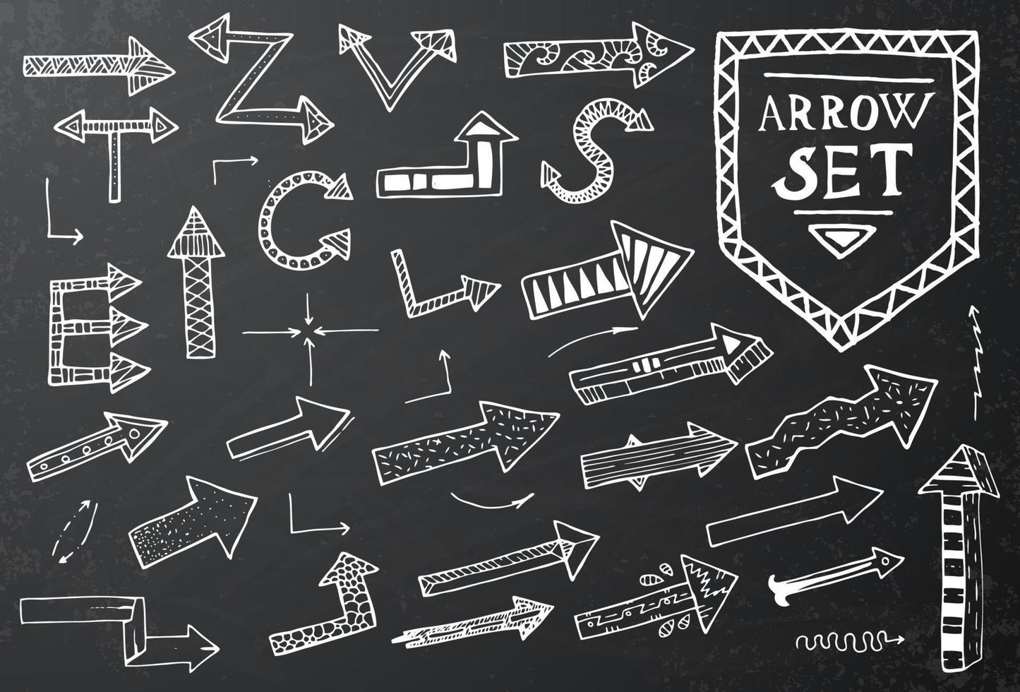 Hand drawn arrow icons set on black chalk board. vector