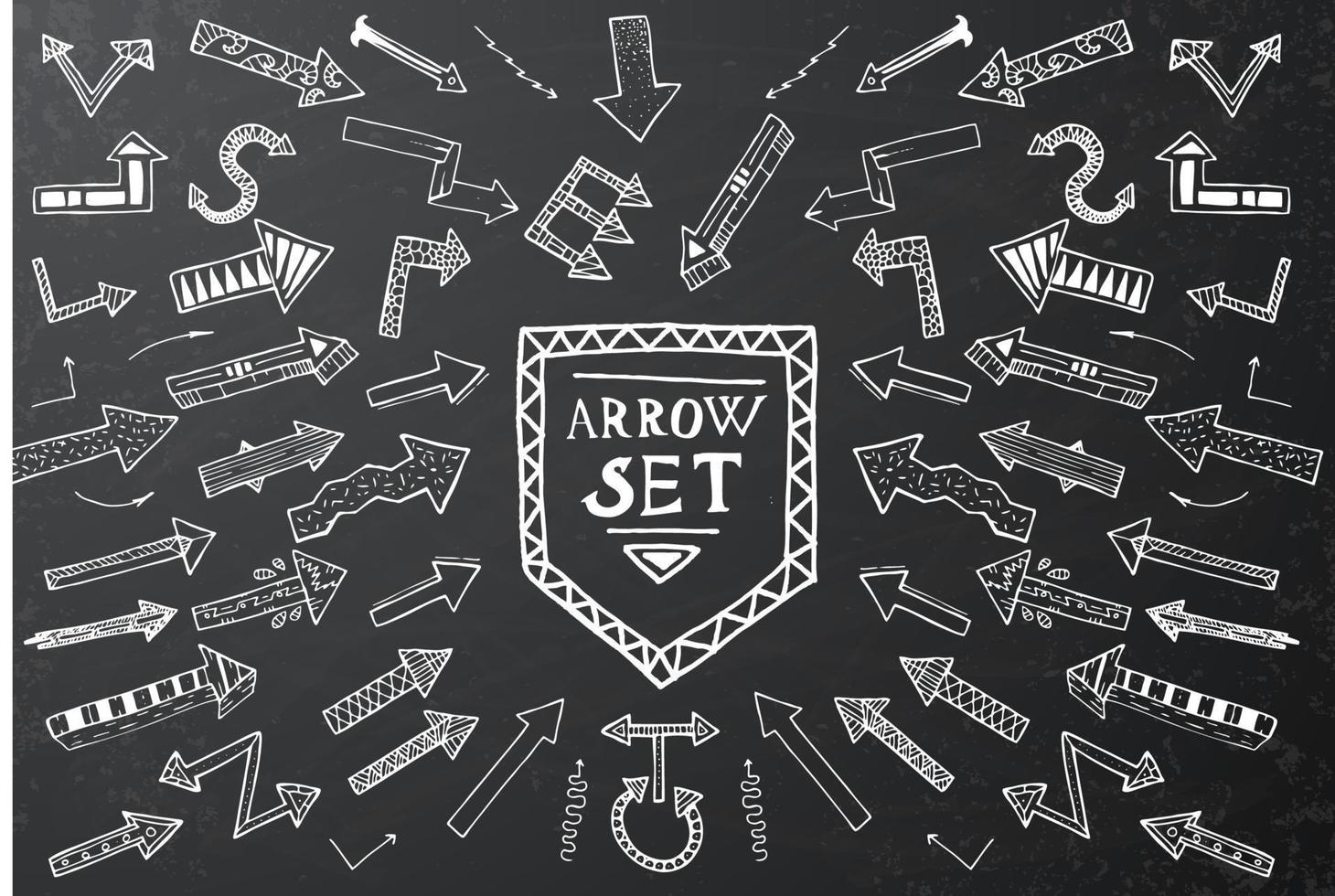 Hand drawn arrow icons set on black chalk board. vector