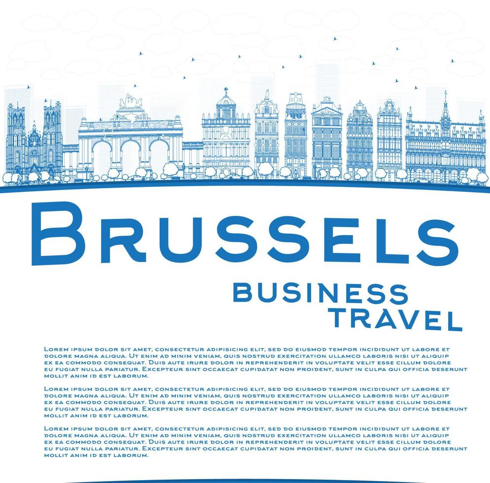 Outline Brussels skyline with blue building and copy space vector