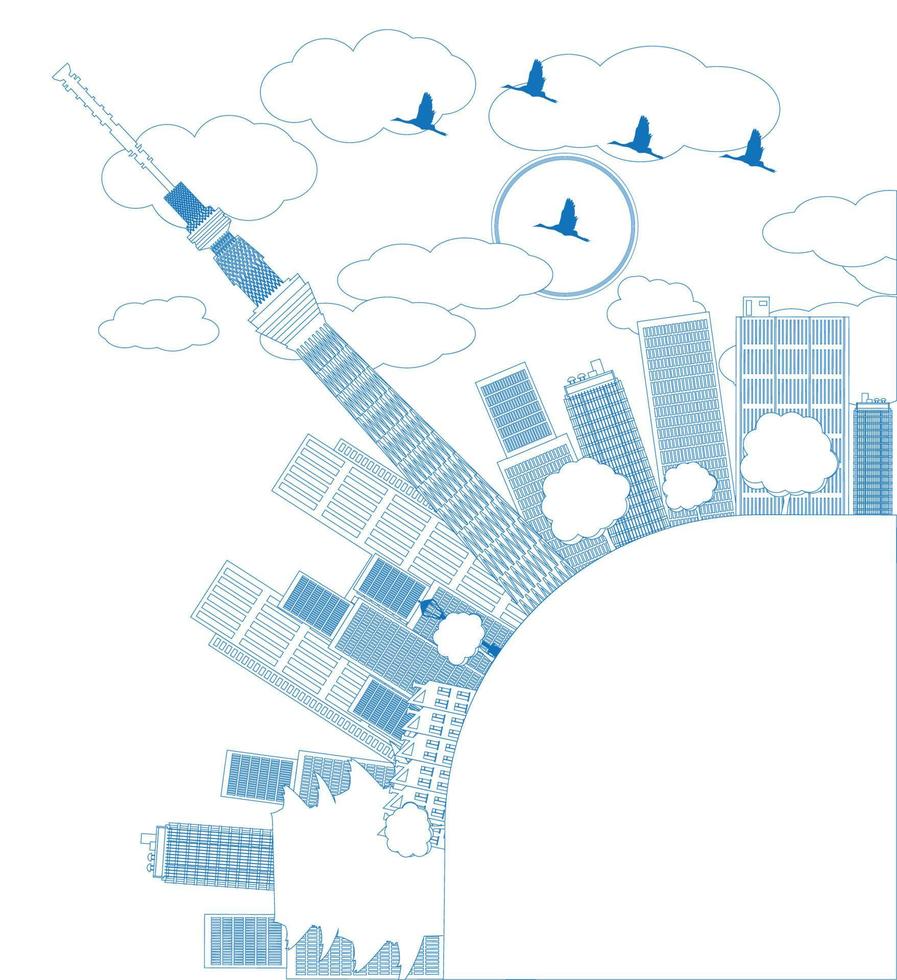 Outline Tokyo skyline with skyscrapers and sun vector