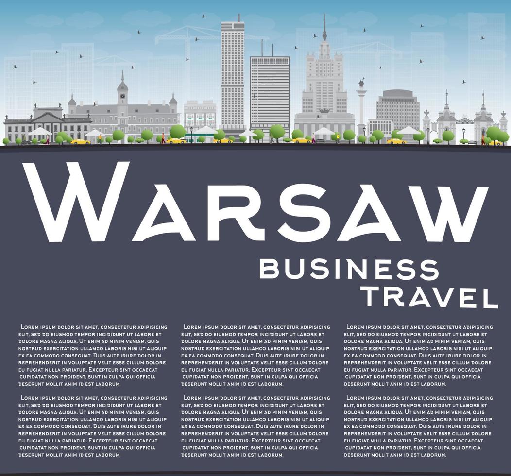 Warsaw skyline with grey buildings, blue sky and copy space. vector