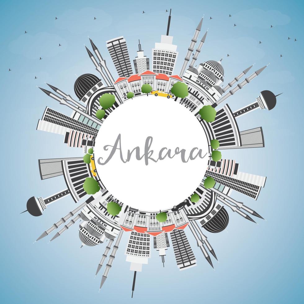 Ankara Skyline with Gray Buildings, Blue Sky and Copy Space. vector