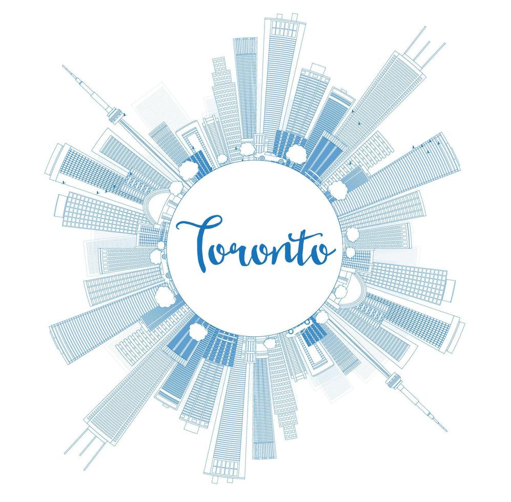Outline Toronto skyline with blue buildings and copy space. vector