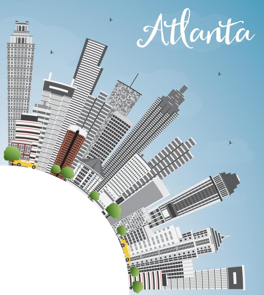 horizonte de atlanta con edificios grises, cielo azul y espacio para copiar. vector