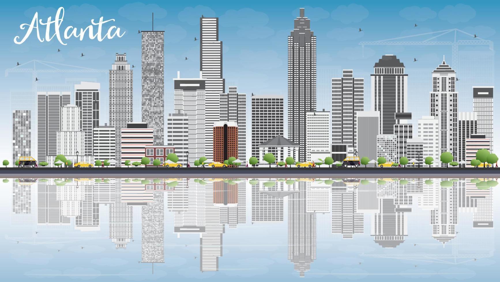 horizonte de atlanta con edificios grises, cielo azul y reflejos. vector