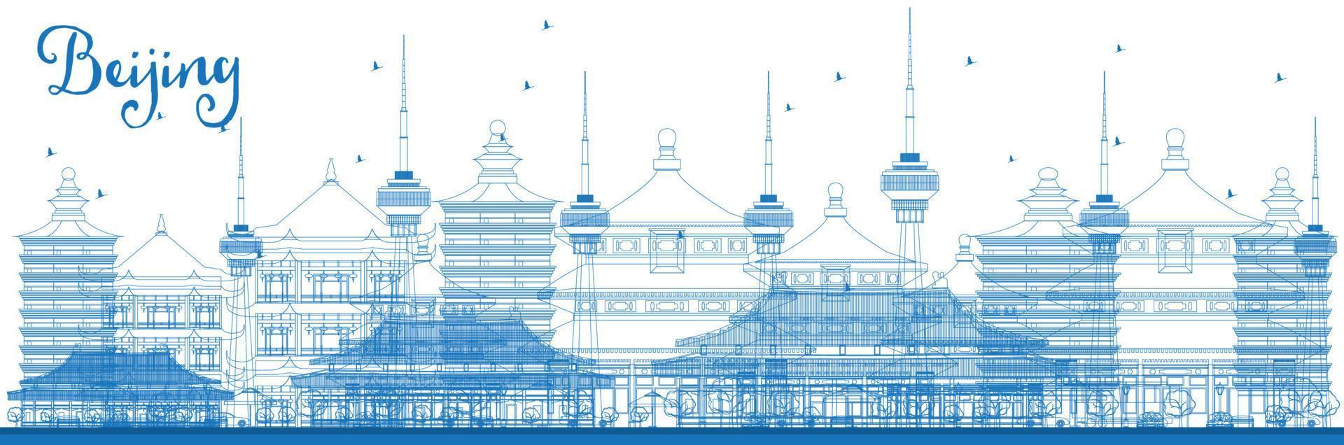 Outline Beijing Skyline with Blue Buildings. vector