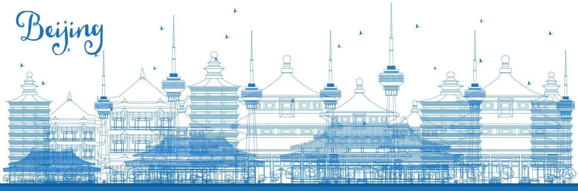 delinear el horizonte de beijing con edificios azules. vector