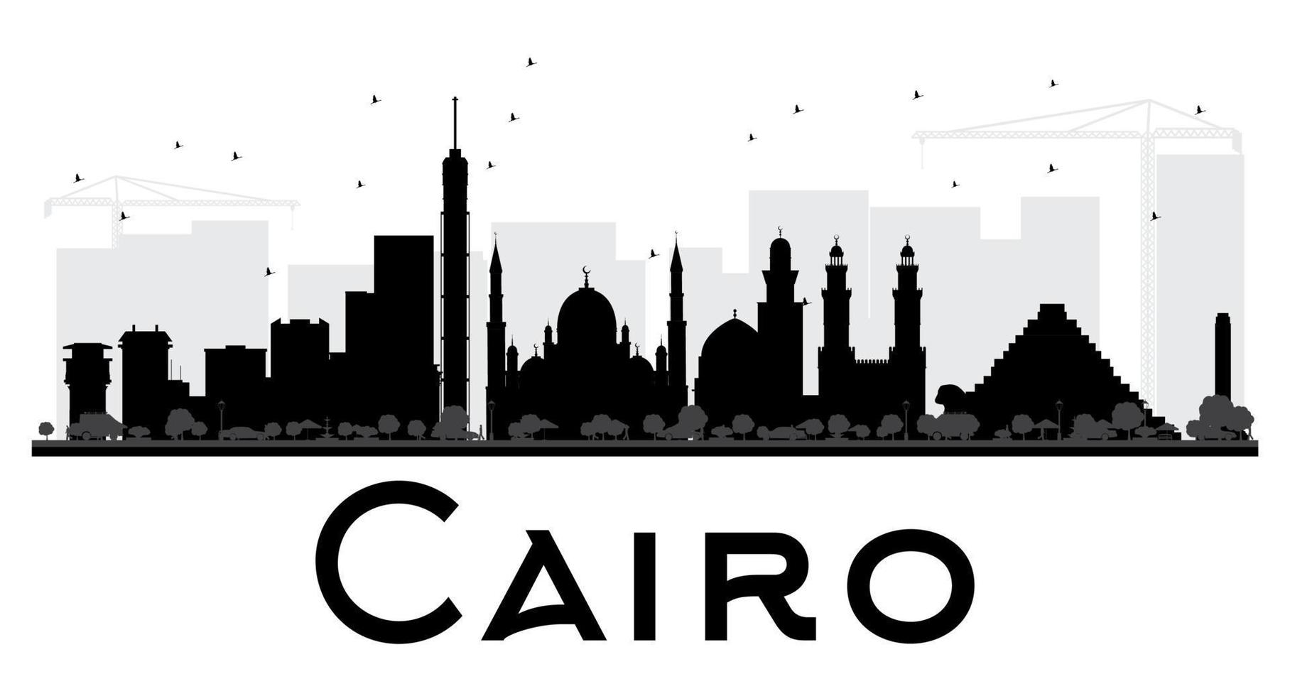 Cairo City skyline black and white silhouette. vector