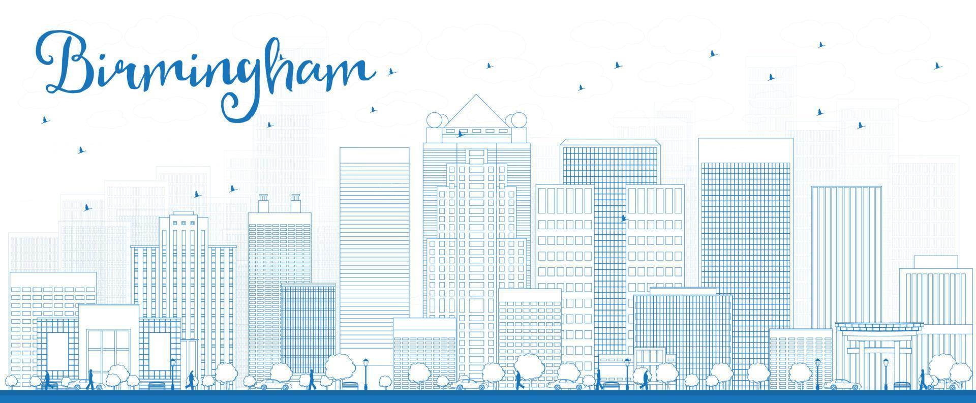 Outline Birmingham Alabama Skyline with Blue Buildings vector