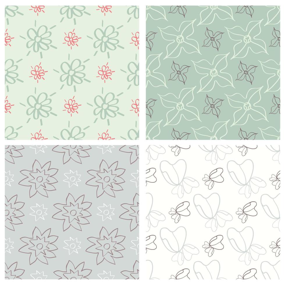 Set of four flower seamless patterns. vector