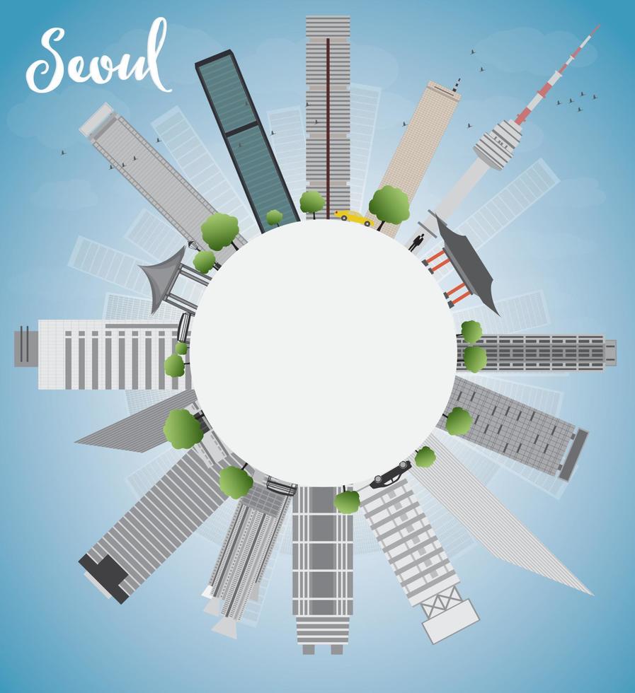 Seoul skyline with grey building, blue sky and copy space vector