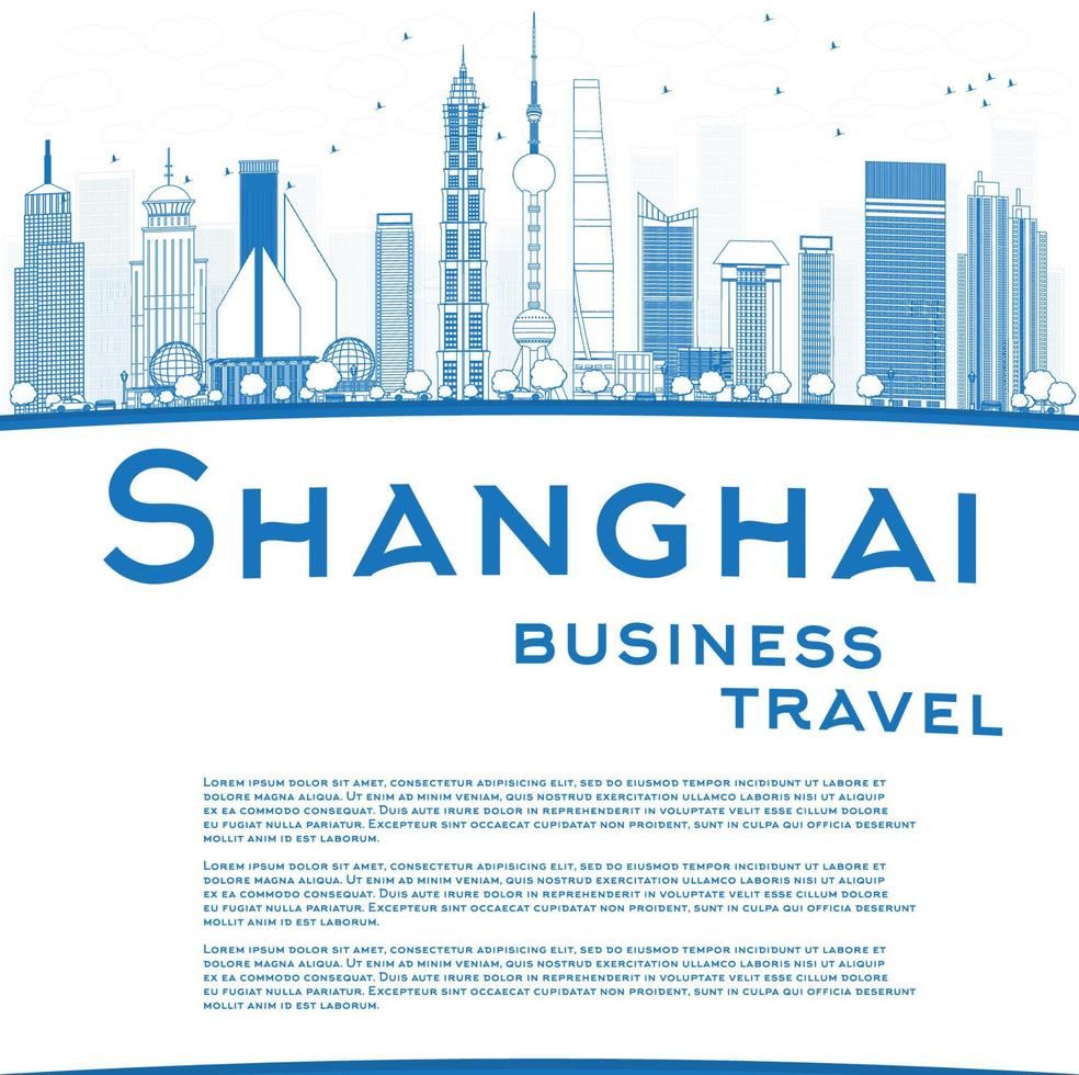 Outline Shanghai skyline with blue skyscrapers and copy space vector