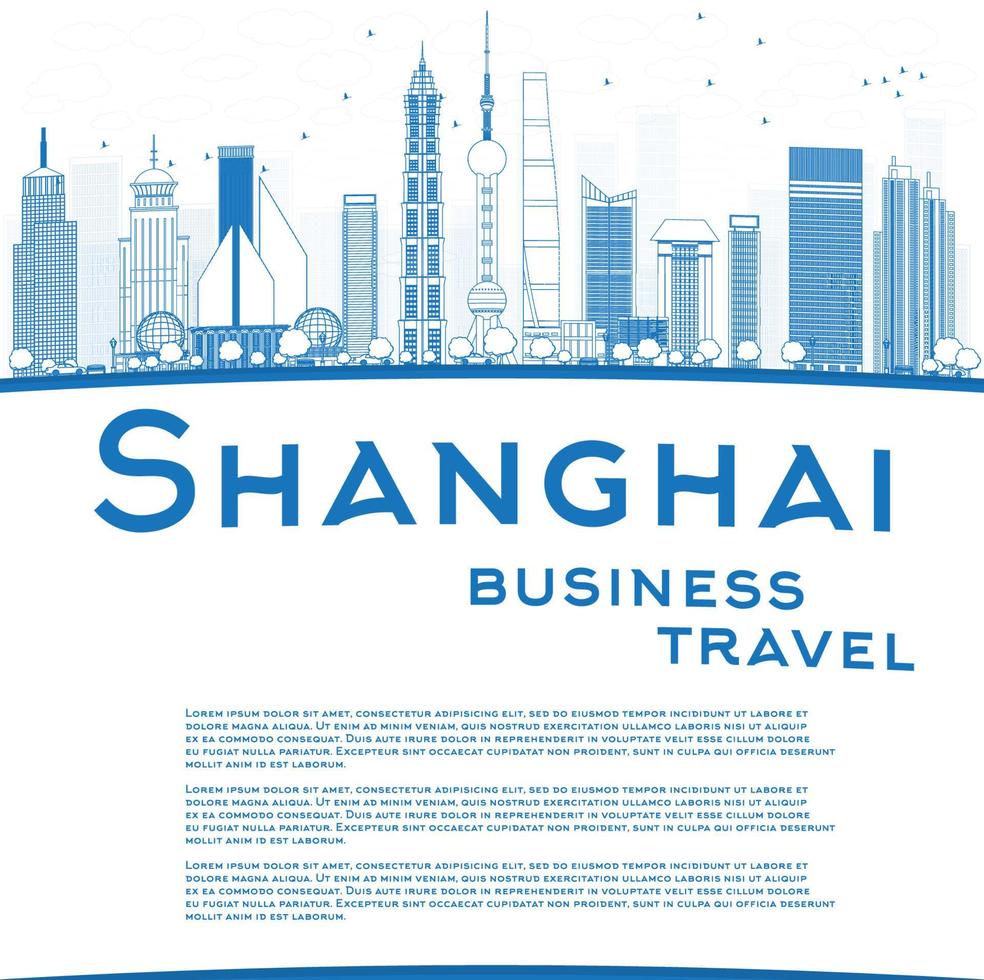 delinear el horizonte de shanghai con rascacielos azules y espacio de copia vector