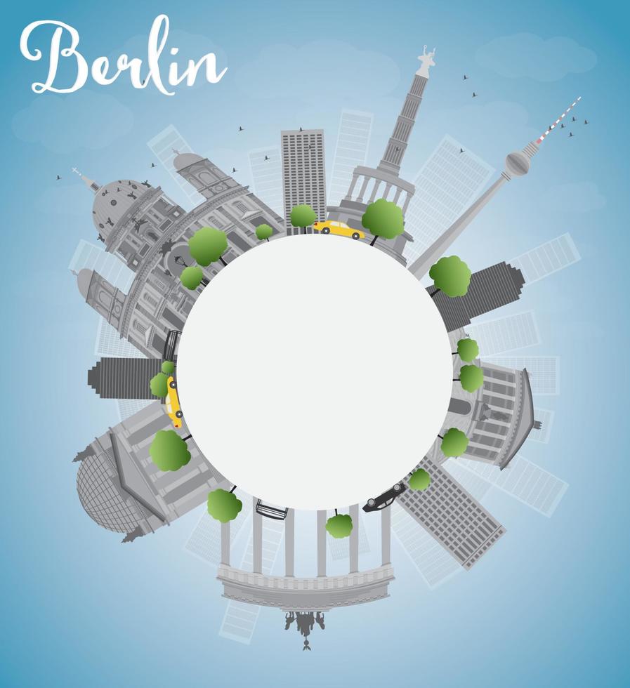 horizonte de berlín con edificio gris, cielo azul y espacio para copiar vector