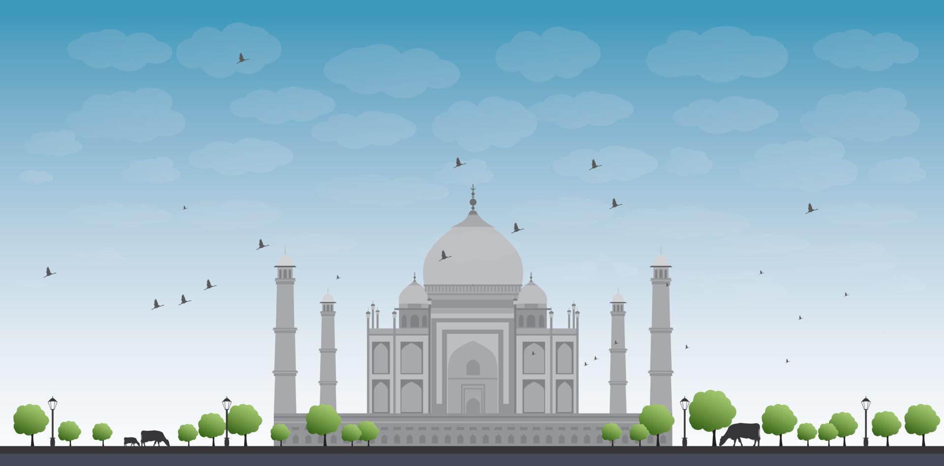 Taj Mahal with Tree and cow vector