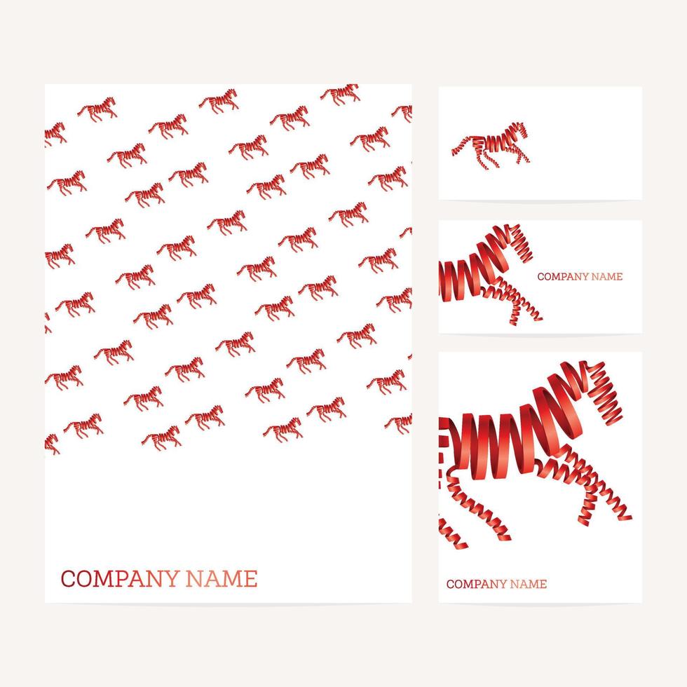 Set of business card and invitation card templates with red horse vector