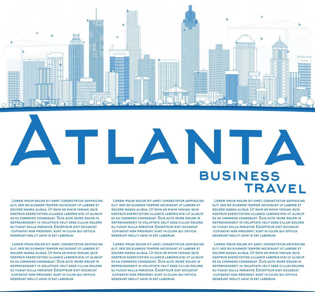 Outline Atlanta Skyline with Blue Buildings and Copy Space. vector