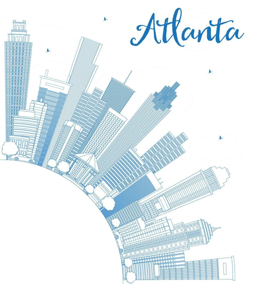 Outline Atlanta Skyline with Blue Buildings and Copy Space. vector