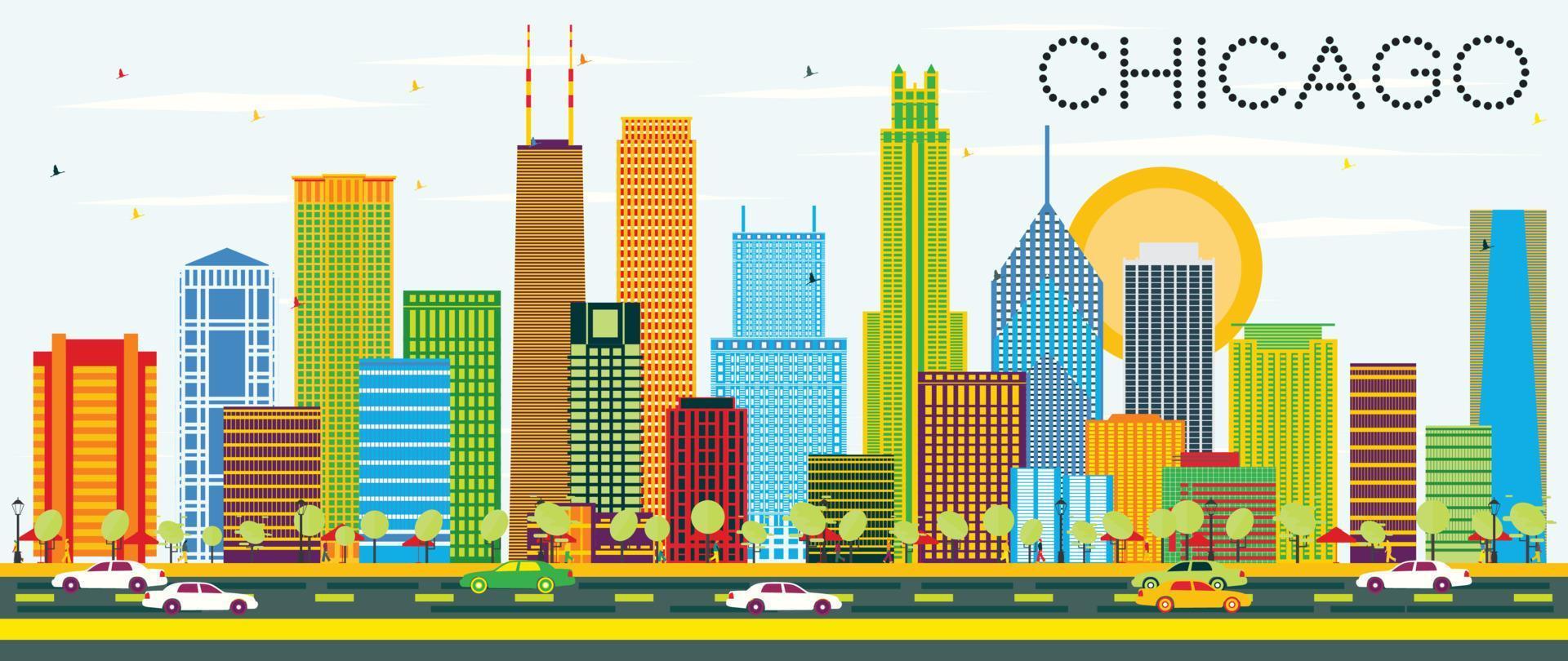 horizonte de chicago con edificios de color. vector