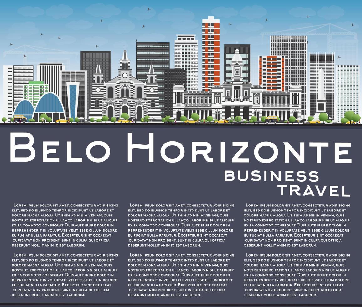 Belo Horizonte Skyline with Gray Buildings, Blue Sky and Copy Space. vector