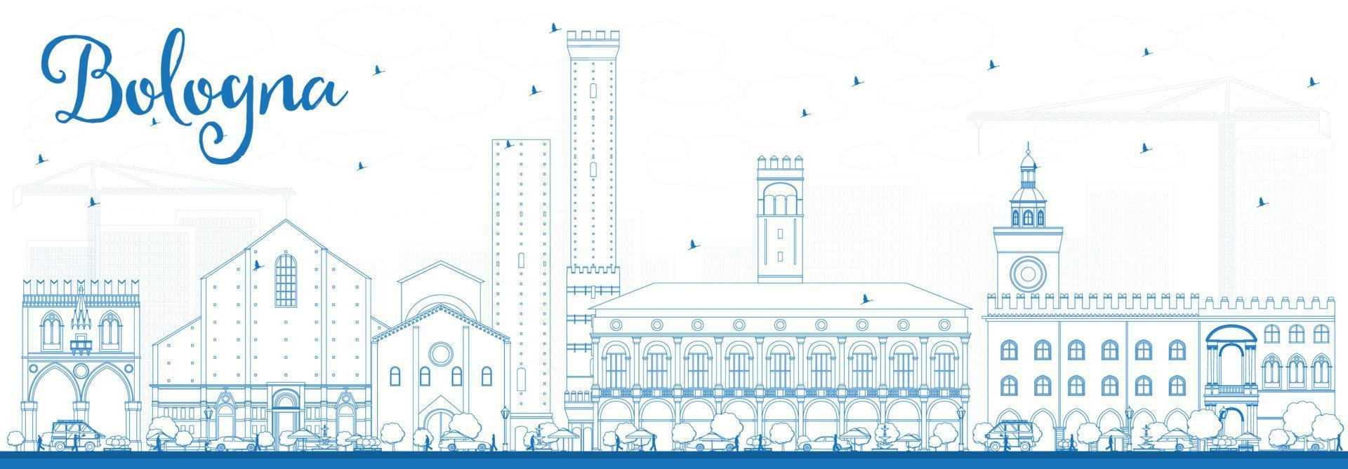 Outline Bologna Skyline with Blue Landmarks. vector