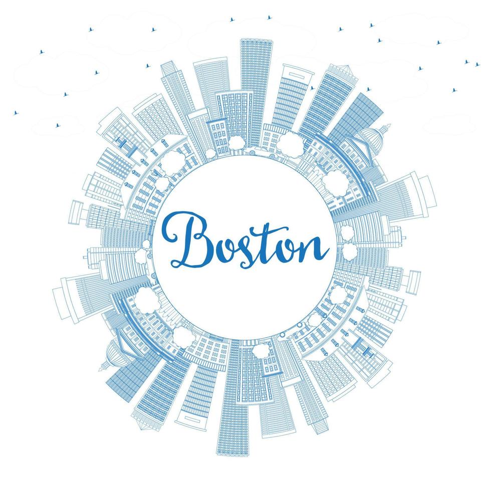 delinee el horizonte de boston con edificios azules y copie el espacio. vector