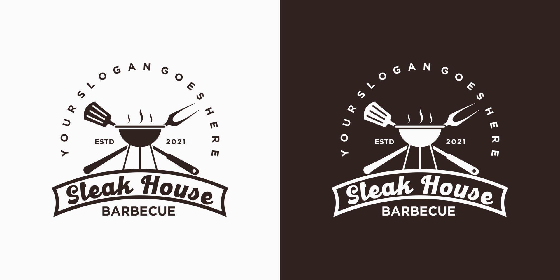 vintage steak house logo inspiration vector