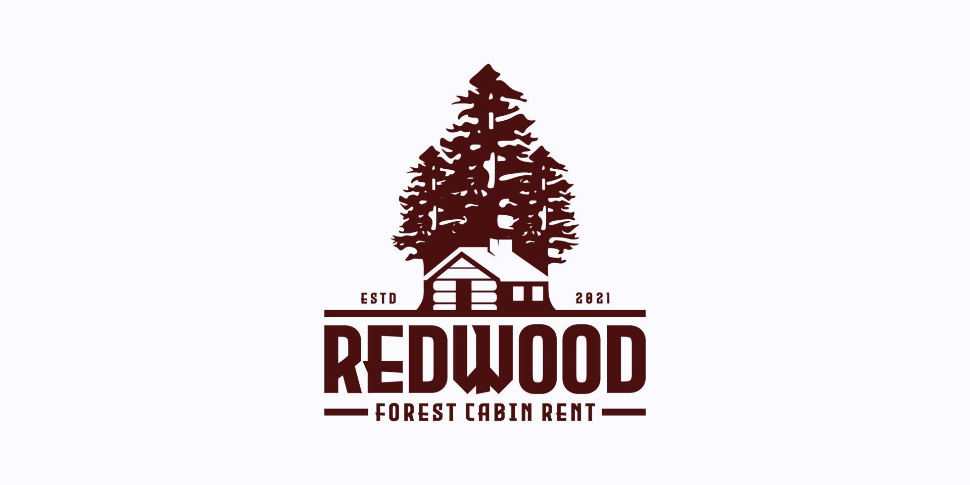 forest view with cabin for village house rent logo vector