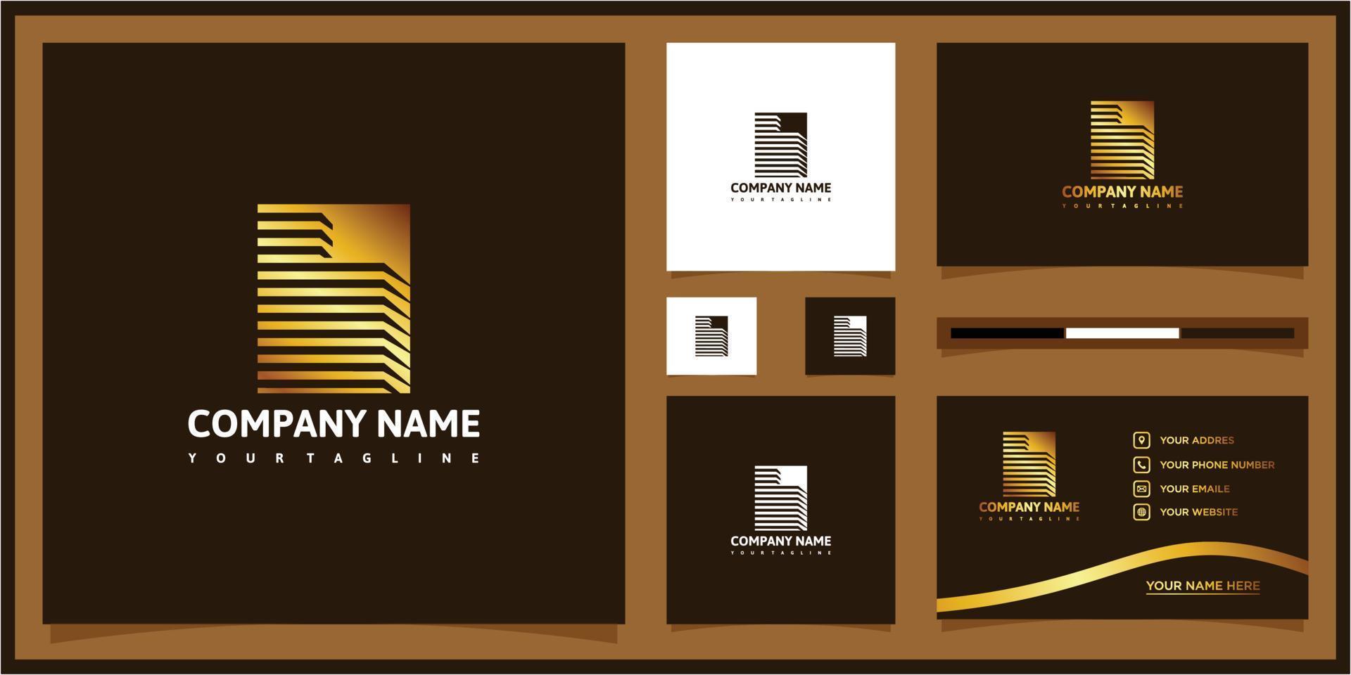 logotipo de bienes raíces de edificios creativos y vector premium de referencia de tarjeta de visita.