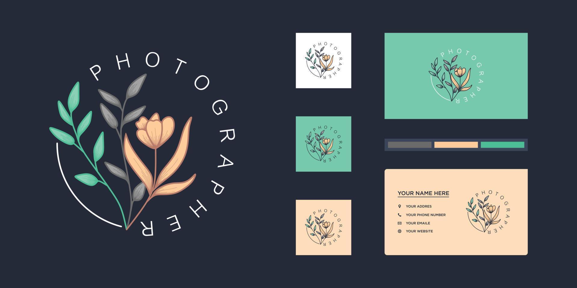 Fotografía y plantillas minimalistas del logotipo de la floristería de bodas. vector