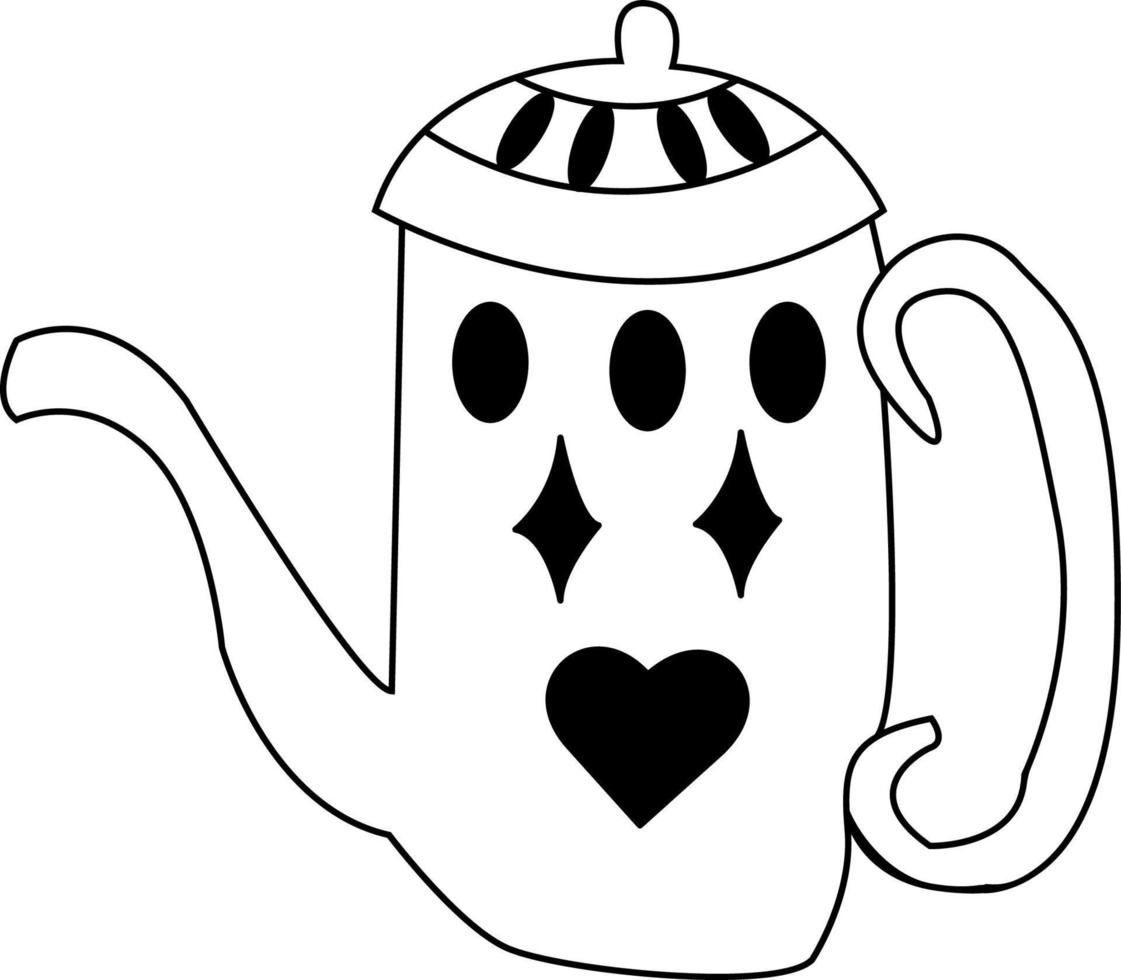 Teapot with lid. Vector doodle illustration. teapot is decorated with simple pattern of ovals, rhombuses, hearts