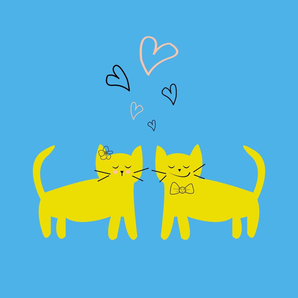 ilustración vectorial dibujar diseño de personajes pareja amor de gato. lindo diseño para tarjeta, estampado de camiseta vector