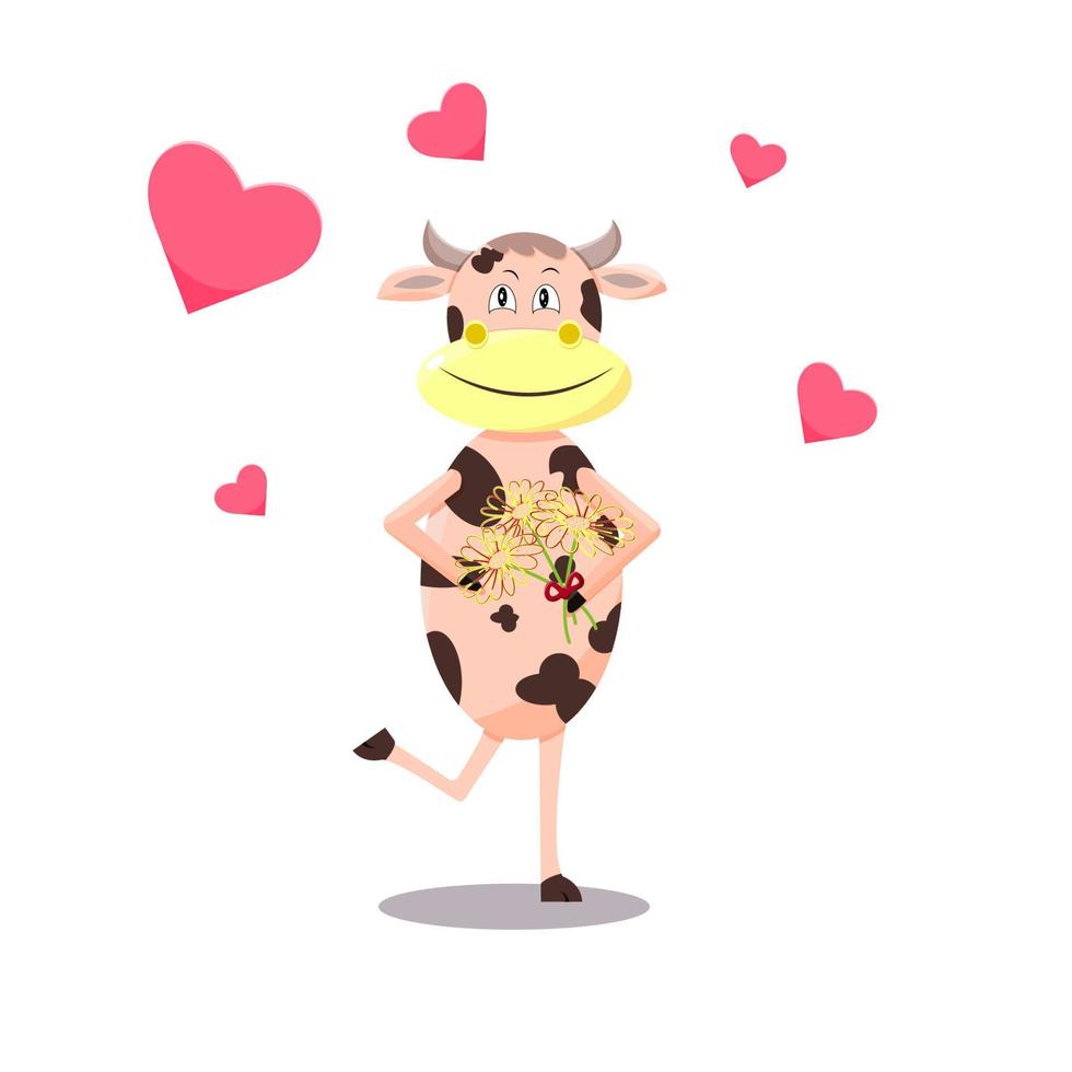 Bull in love. Vector flat cartoon illustration