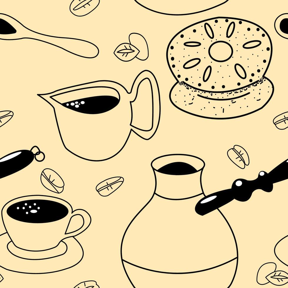 Coffee icons seamless pattern background in sketch doodle style vector